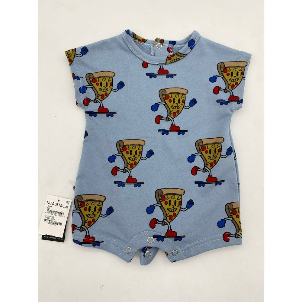Tiny Tribe‎ Australia Kids Steel Blue Pizza Skater Romper TS24-6012B 6-9M NWT